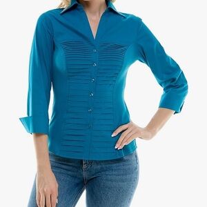 Zac & Rachel Pleated Button Down with Cotton Stretch Sides- 2XL